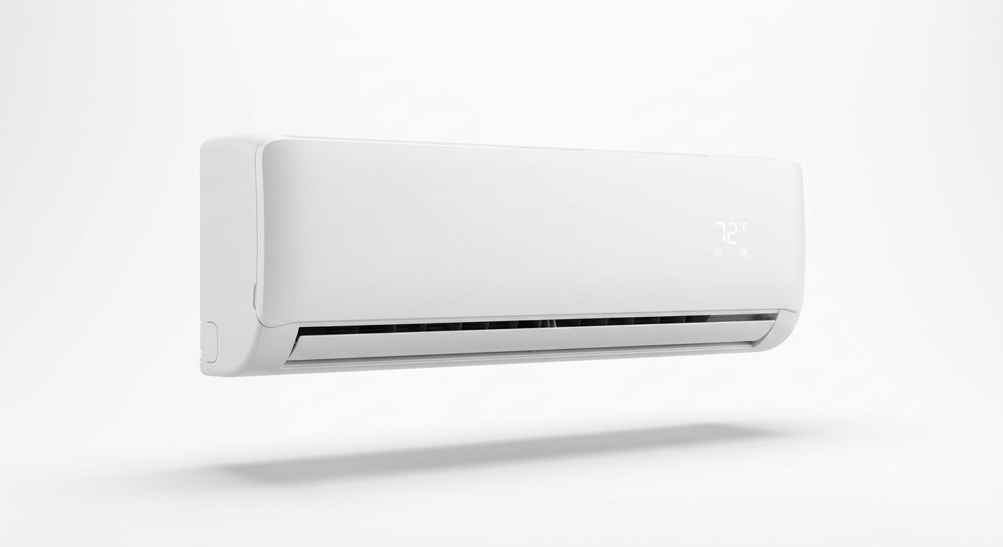 Generated illustration of a wall-mounted heat pump indoor unit
